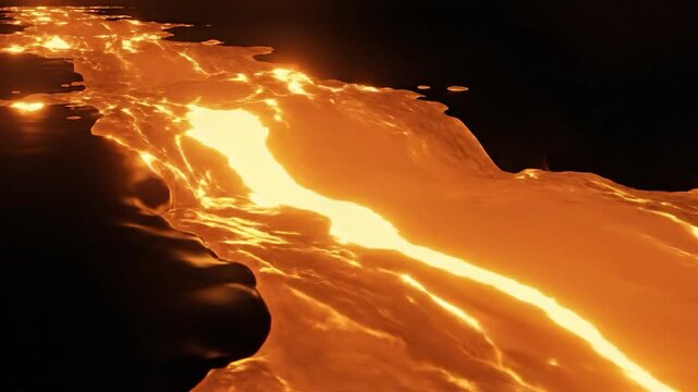 Molten lava flowing at night landscape.