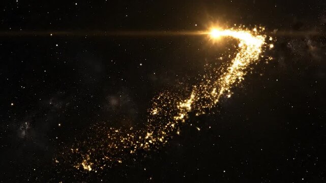 Shooting star streaks across galaxy.