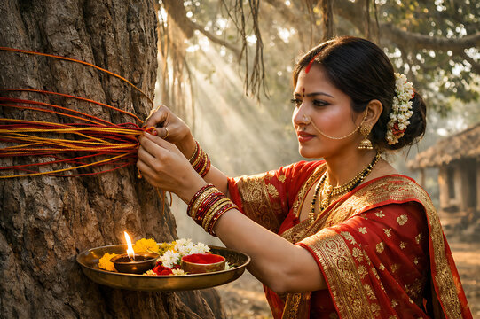 Traditional Hindu Vat Savitri Vat Puja Vat Pournima Design