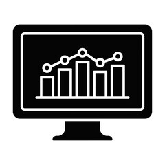 Obraz premium Vector graphic of a computer monitor displaying a bar chart and line graph