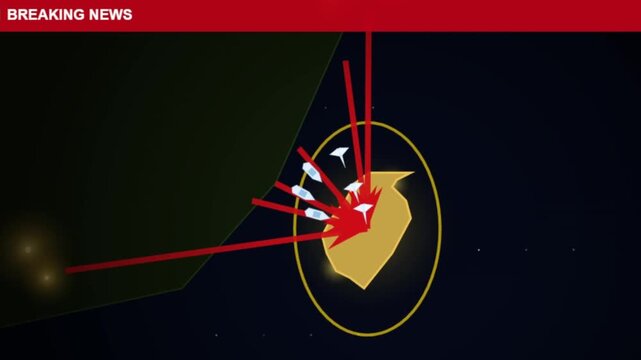 Breaking news screen graphic featuring Taiwan island in yellow oval, incoming white aircraft and warship icons with red dots, dark ocean background and red breaking news banner