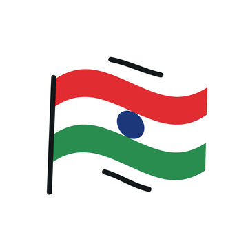 Waving Indian Flag Icon - Tricolor Saffron, White, Green with Blue Chakra
