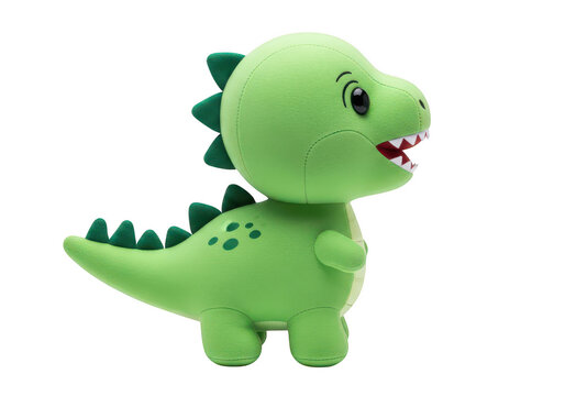 A cute cartoon dinosaur character with green scales and a smiling face
