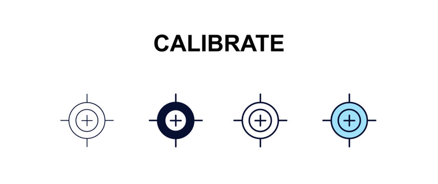 calibrate multi-style outline icon set - computer concept. Thin line, regular, filled, colored calibrate icon
