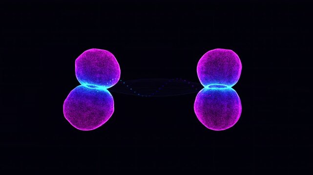 Two isolated, sub-atomic probability clouds undergo identical morphological shifts in a perfectly seamless loop, demonstrating visually awe-inspiring quantum entanglement. Ideal for VJ loops