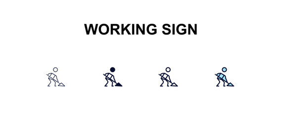 Fototapeta premium working sign multi-style outline icon set - construction concept. Thin line, regular, filled, colored working sign icon