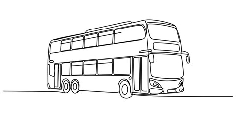 A single continuous line drawing of a double decker bus isolated on a simple white background page Vector, illustration © Sudebi Outline 