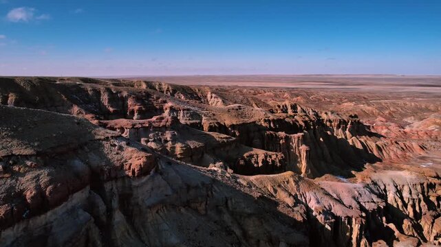 Drone View Of White Stupa In Remote Mongolian Desert Terrain