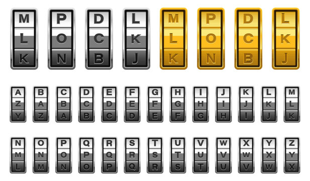 Combination lock dials with alphabetical characters. Vector illustration.