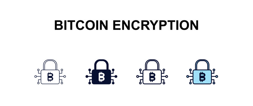 bitcoin encryption  multi-style outline icon set - cryptocurrency concept. Thin line, regular, filled, colored bitcoin encryption  icon