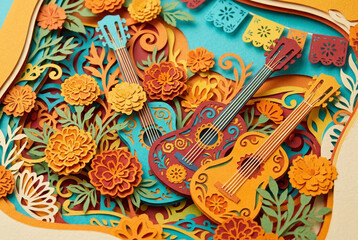 Fototapeta premium Intricate 3D Layered Paper Cut Cinco de Mayo Floral Design