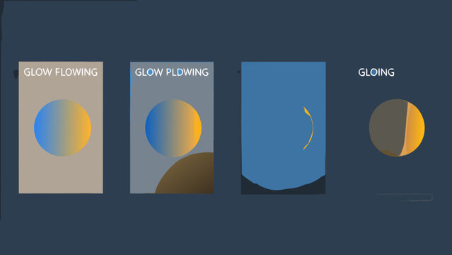 Abstract digital art featuring glowing spheres and gradient rectangles in shades of blue and gold