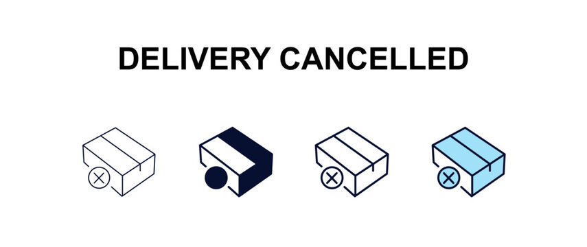 delivery cancelled multi-style outline icon set - delivery concept. Thin line, regular, filled, colored delivery cancelled icon