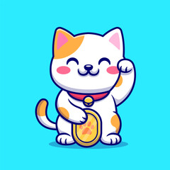 Fototapeta premium Cute Lucky Cat With Gold Coin Cartoon
