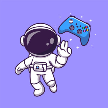 Cute Astronaut Gaming Cartoon 