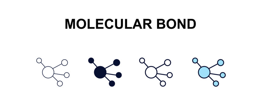 molecular bond multi-style outline icon set - education concept. Thin line, regular, filled, colored molecular bond icon