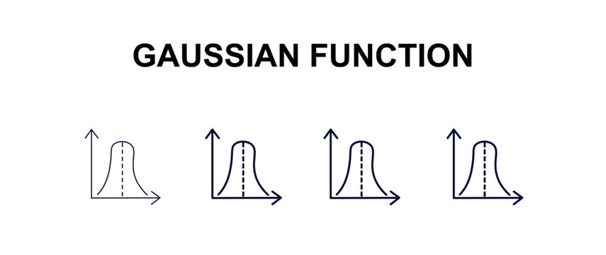 gaussian function multi-style outline icon set - education concept. Thin line, regular, filled, colored gaussian function icon