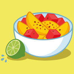 Fricy bowl - new trending food globally - Mis of juicy tropical fruits like mango, pineapple, watermelon tossed with seasonal spices like chili flakes, fresh jalapeños and spicy sour condiments  © R O K U