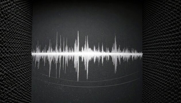 Abstract white soundwave visualized with intricate radiating waveforms against a dark background