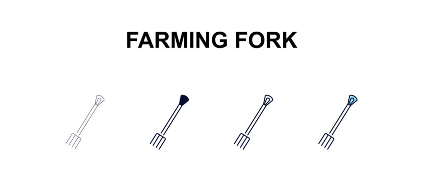 farming fork multi-style outline icon set - farming and gardening concept. Thin line, regular, filled, colored farming fork icon