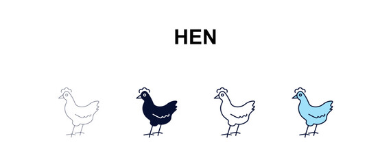 hen multi-style outline icon set - farming and gardening concept. Thin line, regular, filled, colored hen icon © Design_Farm