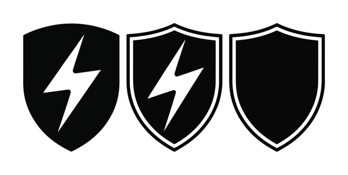 Three Shields: Two with Lightning Bolt, One Blank