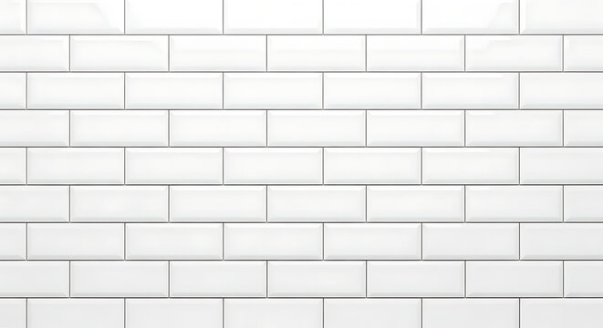 Seamless pattern of white subway tile featuring glossy rectangular ceramic brick creating a clean modern wall texture for interior design kitchen backsplash or bathroom decor background