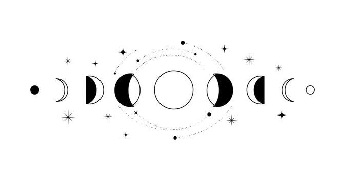 Celestial moon phases with stars and dots minimalist illustration