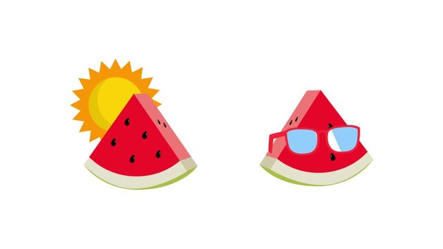 Watermelon And Summer Hat Beach Icons. Summer Icon concept. Full length Icon animation illustration. High quality&nbsp;4k&nbsp;footage