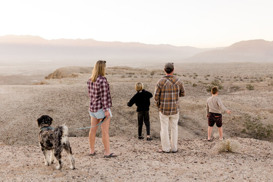 Family of Four Watching Sunset at Font's Point in Borrego Springs, CA