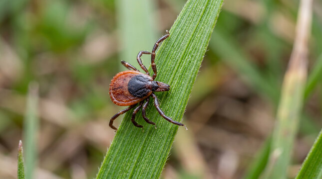Close-up of a tick on a blade of grass with macro photography forest floor nature lover insect collector lyme disease wild animal wildlife arachnid parasite outdoors entomology arachnida