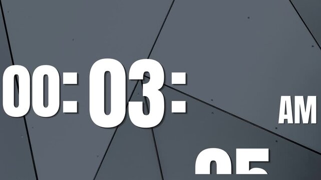 Modern Digital Clock Countdown Animation, 24 Hour Timer on Abstract Grey Background