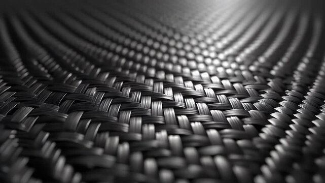 Close-Up of Carbon Fiber Weave with Light Glancing Across Fibers, Subtle Reflections, Elegant Cinematic Industrial Texture