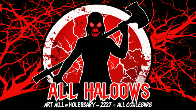 Heavy metal rocker with devil horns and flaming guitar