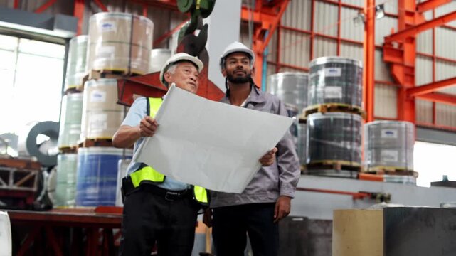 Collaborative planning session manufacturing facility business meeting industrial environment engaging interaction teamwork dynamics