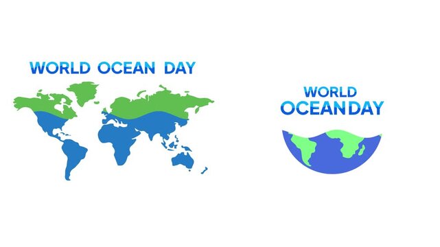 World Map Celebrating World Ocean Day.World Ocean day Icon concept. Full length Icon animation illustration. High quality&nbsp;4k&nbsp;footage
