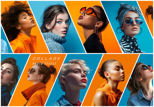 Collage Stripes Grid Photo Effect Mockup