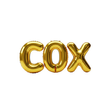 Golden balloons spelling COX isolated on transparent background