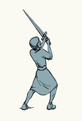 Naklejka premium Vector drawing. Man with sword