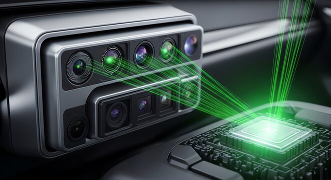 Automotive sensor system with green laser beams