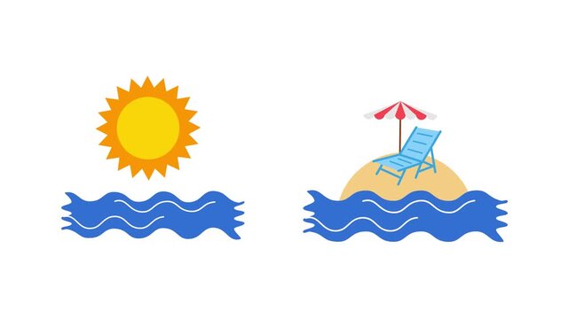 Bright Summer Sun Over Ocean Waves. Summer Icon concept. Full length Icon animation illustration. High quality&nbsp;4k&nbsp;footage