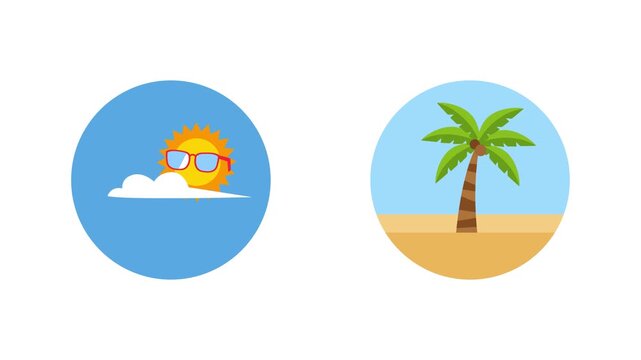 Summer Beach Icon With Palm Tree. Summer Icon concept. Full length Icon animation illustration. High quality&nbsp;4k&nbsp;footage