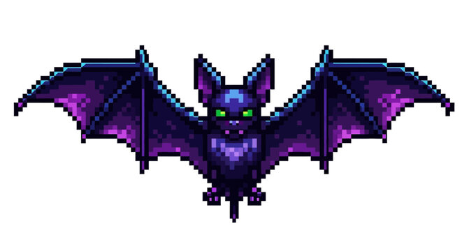 Pixel Art Bat Creature with Glowing Green Eyes.