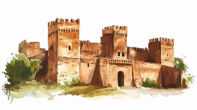 Gondar Castles. Gondar Castles hand drawn watercolor illustration on white background