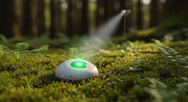 Forest floor with glowing lights and ferns