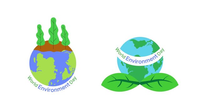 Forest Trees Growing On Green Planet.World Environment day Icon concept. Full length Icon animation illustration. High quality&nbsp;4k&nbsp;footage