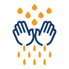 Fototapeta premium Pair of cupped hands catching falling water drops, symbolizing charity, giving, or receiving precious resources.