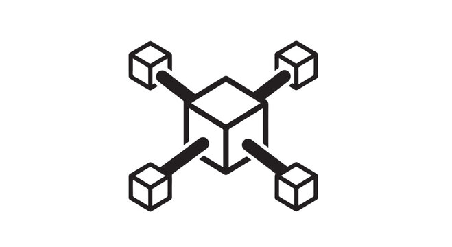 Blockchain technology icon featuring connected data cubes for cryptocurrency network
