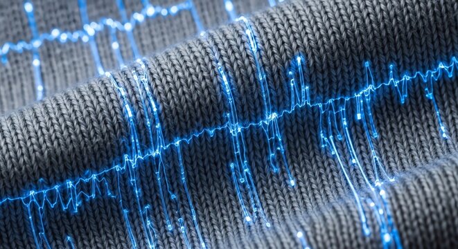 Knit fabric with glowing blue fiber optic lights