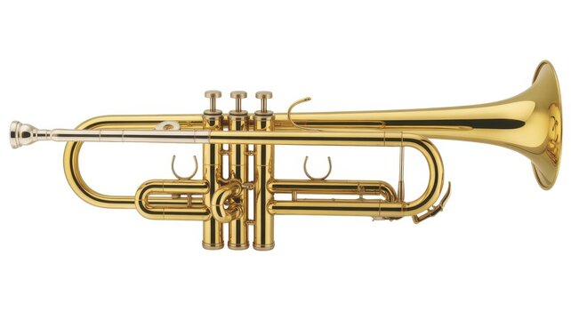 Shiny gold trumpet musical instrument isolated on white background